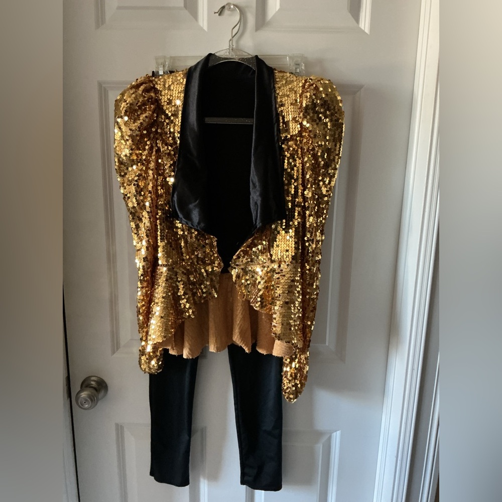 Weissman Gold Sequin Jacket with Black Pants Dance Costume - Adult Medium